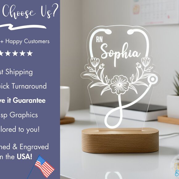 Nurse Personalized Night Light | Custom Caduceus & Stethoscope Medical Gift - Picture 4 of 8